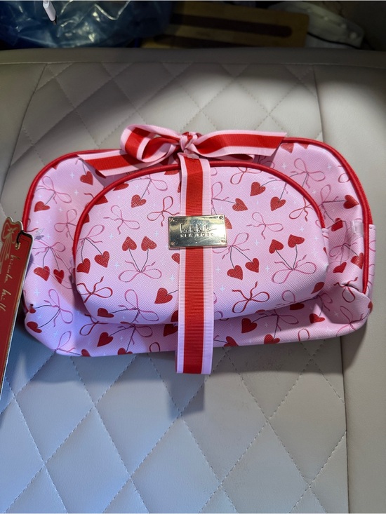kate spade Handbags - NICOLE MILLER 2 piece Pink Cosmetic Pouches with Red Heart Print & Ribbon